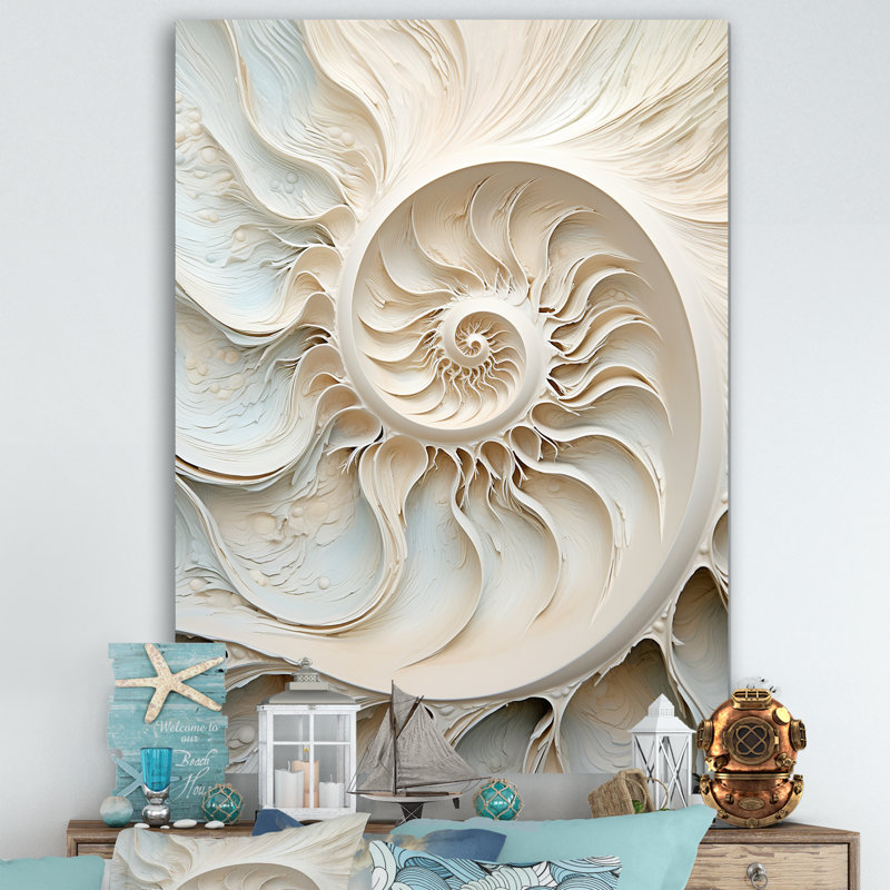 Ivoire Infinity Sea Sheel Spiral sur toile, H 44 po x l 34 po x P 1,5 po, Toile tendue