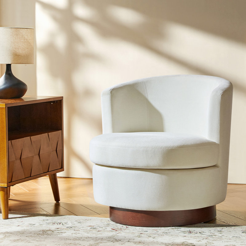 Fauteuil d'appoint pivotant moderne de 28,5 po avec base en bois massif Cabrini, Ivoire ivoire
