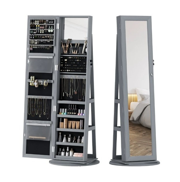 Miroir pivotant gris pleine longueur avec tablettes de rangement intégrées