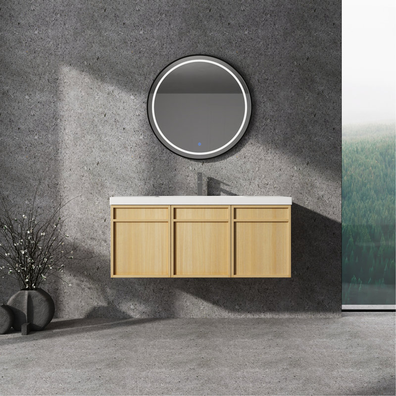 Meuble-lavabo mural 48 po avec lavabo en résine, 3 portes à fermeture douce, chêne original, contreplaqué (KD-PACKING)