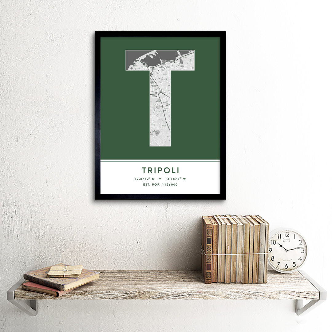 Tripoli City Map Tripoli Green by Wee Blue Coo - Single Picture Frame Typography