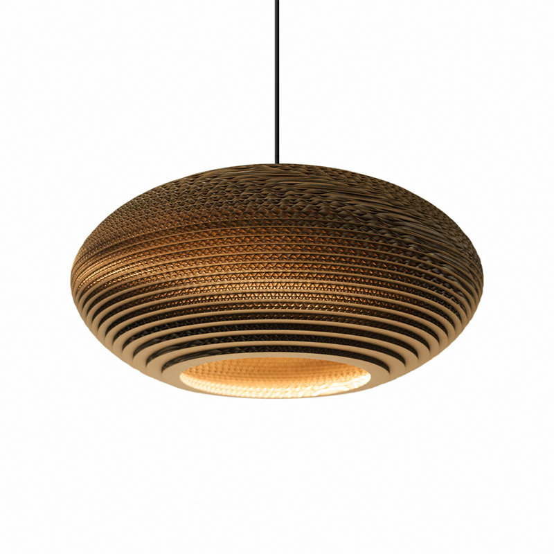 Scraplights Recycled Cardboard Pendant Light - Disc, Brown, 10.5" H x 24" W x 24" D