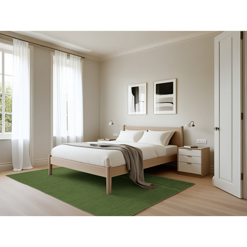 Machine Washable Solid Green Area Rug, Rectangle 5' x 7'
