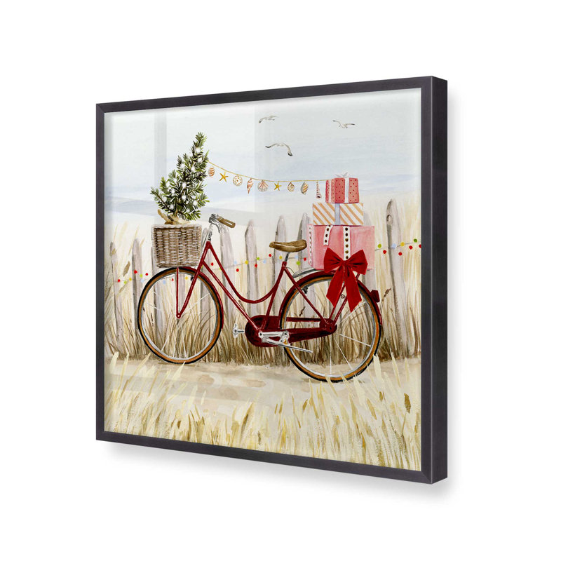 Imprimé Holiday Holiday près de la plage, H 13,75 po x l 13,75 po, Cadre simple en zinc patiné, bois massif