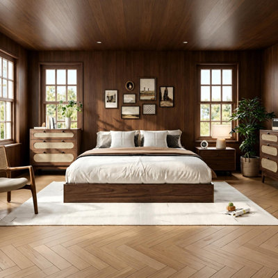 Wood Platform Bed w/ Sturdy Wooden Slats, Floor-Standing Bed Frame, Modern Minimalist Design Space-Saving Bed Frame, No Box Spring Needed