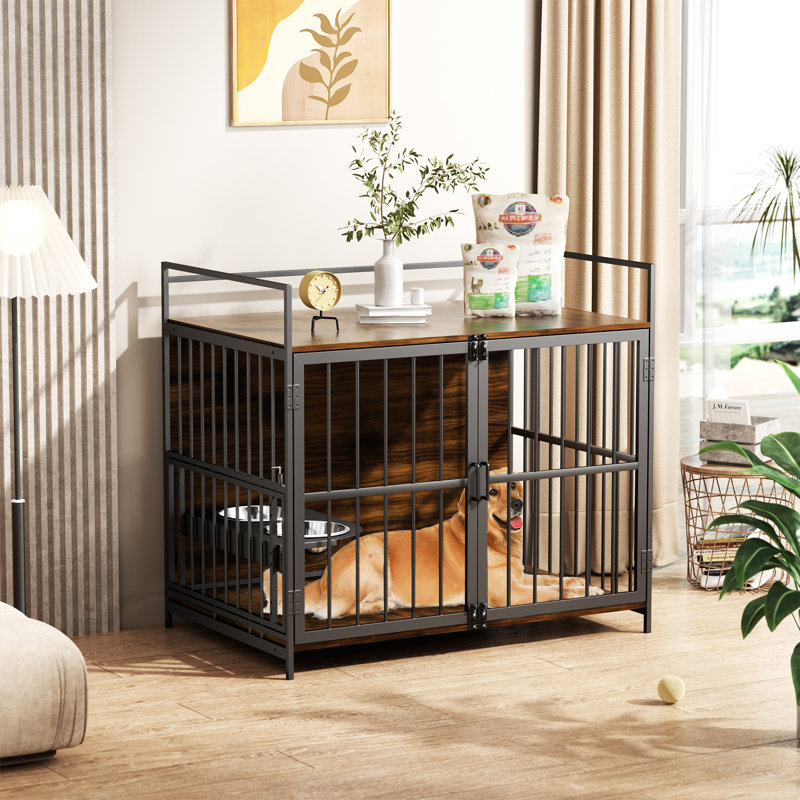  Dog Crate Furniture-Style Cages for Dogs Indoor with 2 Stainless Steel Bowls, 43" H x 30.3" W x 48" D