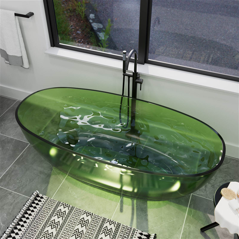 65" x 30" Freestanding Solid Surface Soaking Bathtub with Pop-Up Drain & Overflow, CUPC Certified, Elegant Design for Modern Bathrooms
