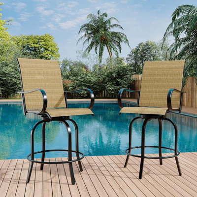 Outdoor Swivel Bar Stools Set of 2, Patio Swivel Bar Stools Chair, All Weather High Back and Armrest Patio Chairs for Deck Lawn Garden Backyard by Winston Porter