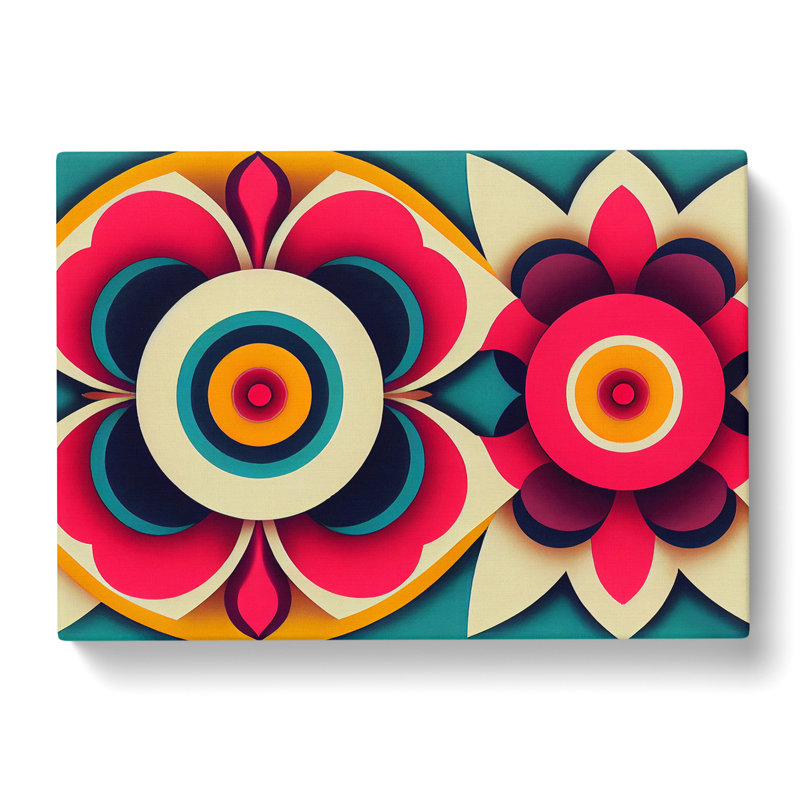 Radiant Retro Flowers Abstract - Wrapped Canvas, 50cm H x 76cm W x 3cm D