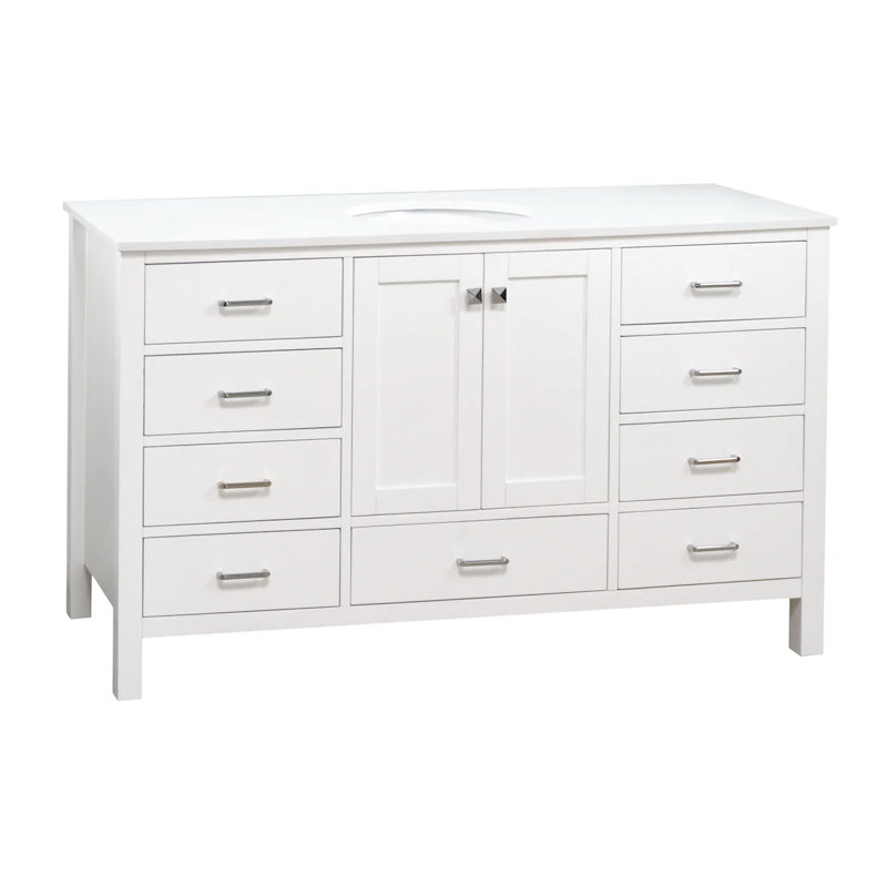 Claudett 60'' Single Bathroom Vanity with Top, White, Engineered White