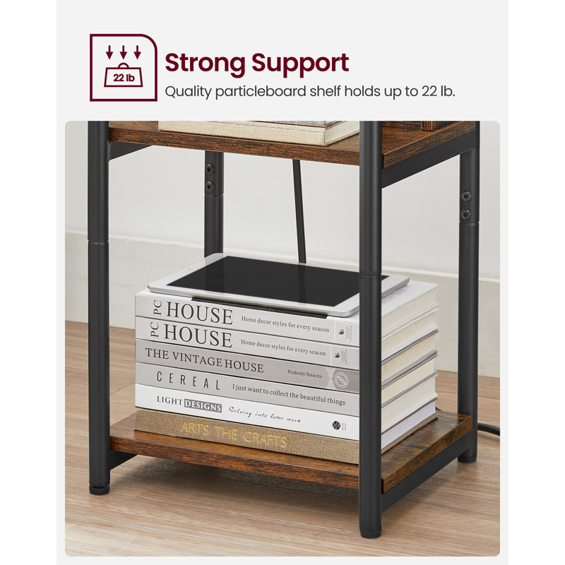Table d'appoint avec station de charge, Brun rustique / noir
