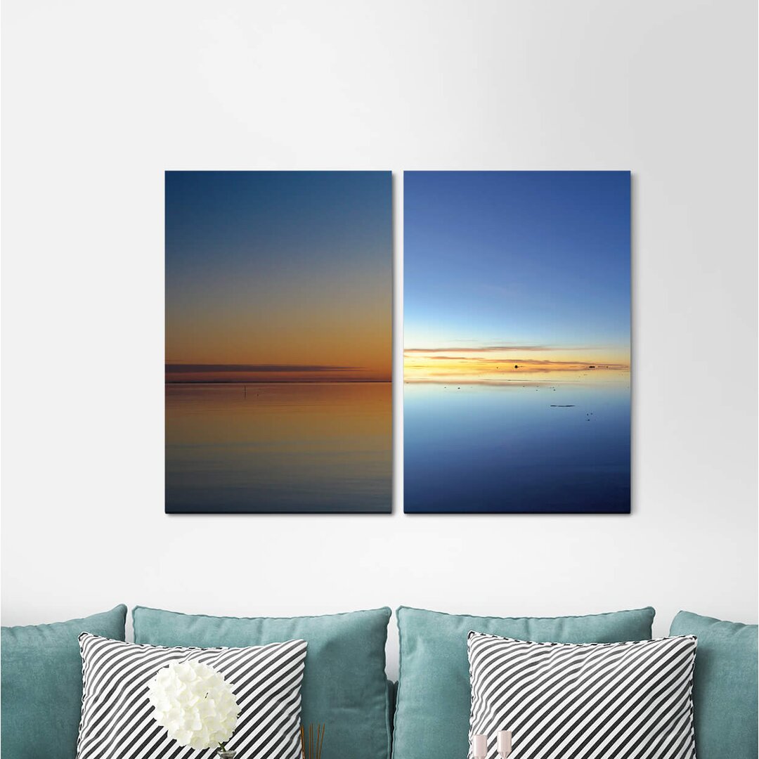 2-tlg. Leinwandbilder-Set - Grafikdruck „Horizon Sea Evening Red Distance Silence”