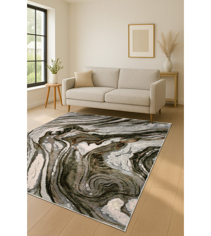  Tapis de chambre à coucher abstrait vert ivoire 2X3 Ft, Rectangle 4 pi 9 po x 7 pi 6 po