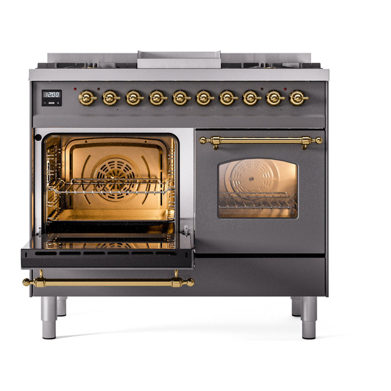 ILVE Nostalgie II 40 in Dual Fuel Range, Graphite Matte/Brass, Liquid Propane