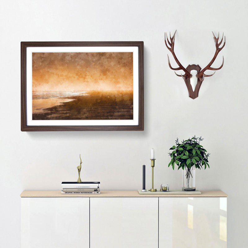 Golden Beach in Iceland - Picture Frame Painting Print, 62cm H x 87cm W x 2cm D, Walnut Framed