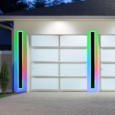 2 Pack 60In Long Outdoor LED Wall Lights IP65 Waterproof Modern RGB Exterior Wall Light Fixture Black For Courtyard Garage Patio Porch, Remote Control Included. Integrated LED Bulbs Included.