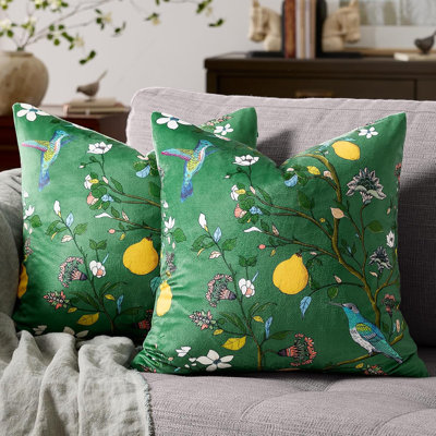 Velvet Floral Hummingbird Pillow Covers, Whimsical Home Decorative Sofa Bed Covers