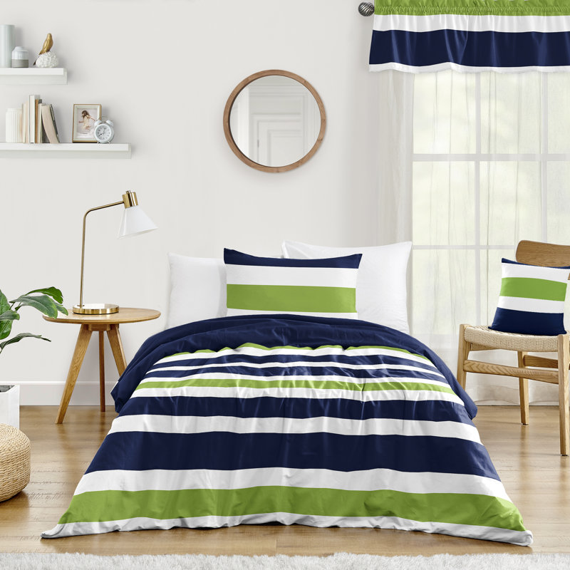 Stripe Comforter Set, Blue/Green, Twin Comforter + 3 Additional Pieces
