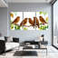 Oiseaux oiseaux perchés sur une branche avec raisins et feuilles, ensemble de 3 impressions sur toile-911915463