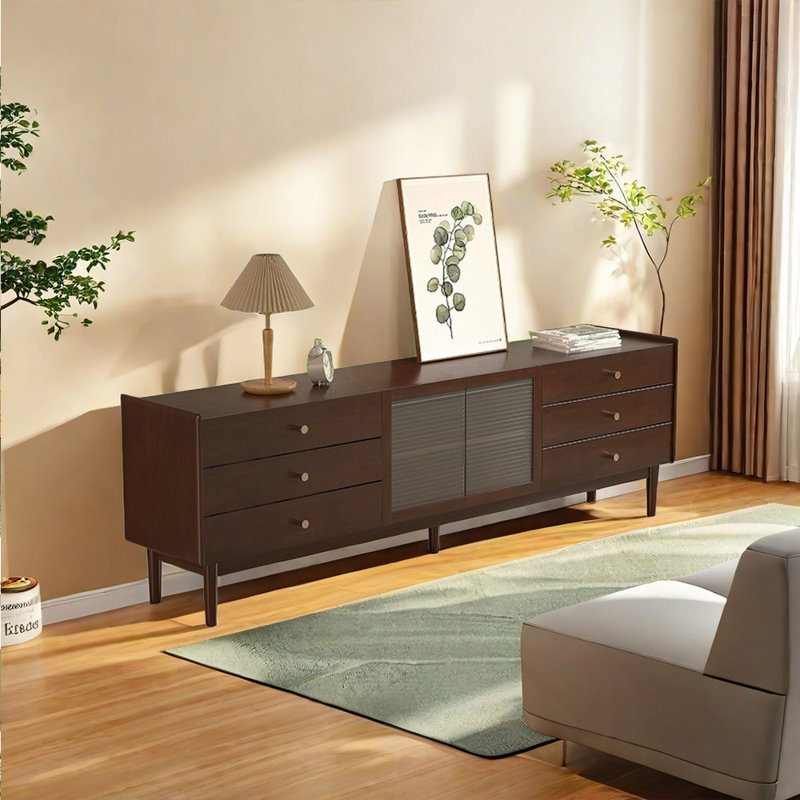 Solid Wood TV Stand Ample Storage Elegance, Brown