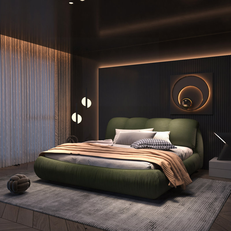 Luxury Upholstered Platform Bed With Oversized Padded Backrest And Solid Wood Frame,Suitable For Multiple Heights Of Mattresses