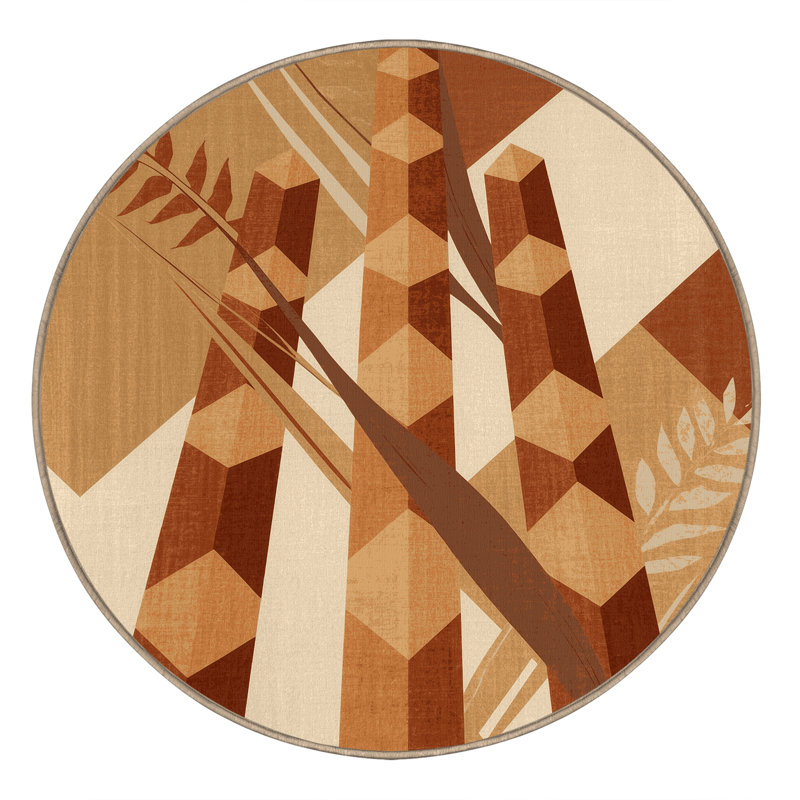Tapis géométrique d'inspiration mondiale Oyan Sugarcane lavable à la machine en brun - reliure beige, Rond 8 pi