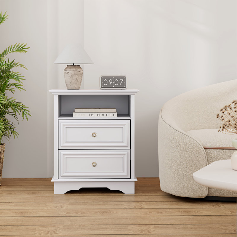 Table de chevet 2 tiroirs Classic Vintage, Blanc