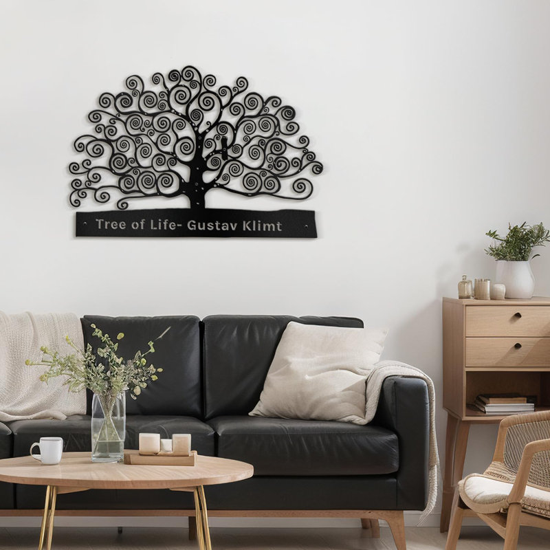 Décoration murale en métal arbre de vie minimaliste moderne abstrait décoration murale, H 20 po x l 30 po x P 0,05 po, Noir