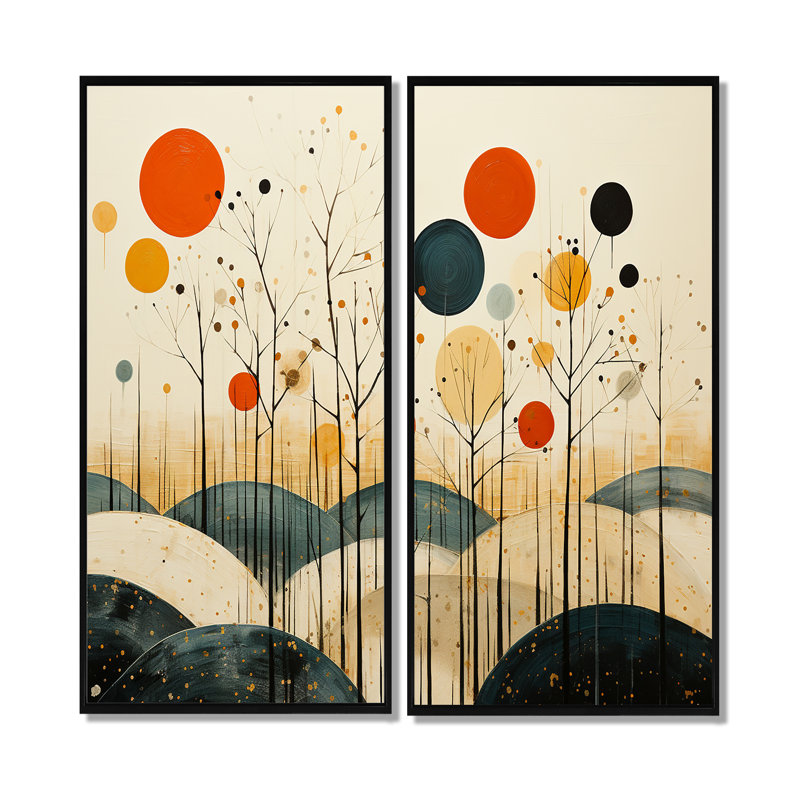 Oasis colorée de style Mid-Century coloré multicolore - art mural moderne multicolore, 32" H x 32" W, Black
