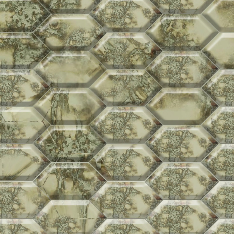 Carrelage mural en mosaïque de verre étiré hexagonal antique 4 po x 8 po (0,22 pi2 / pièce), Brun clair / vert