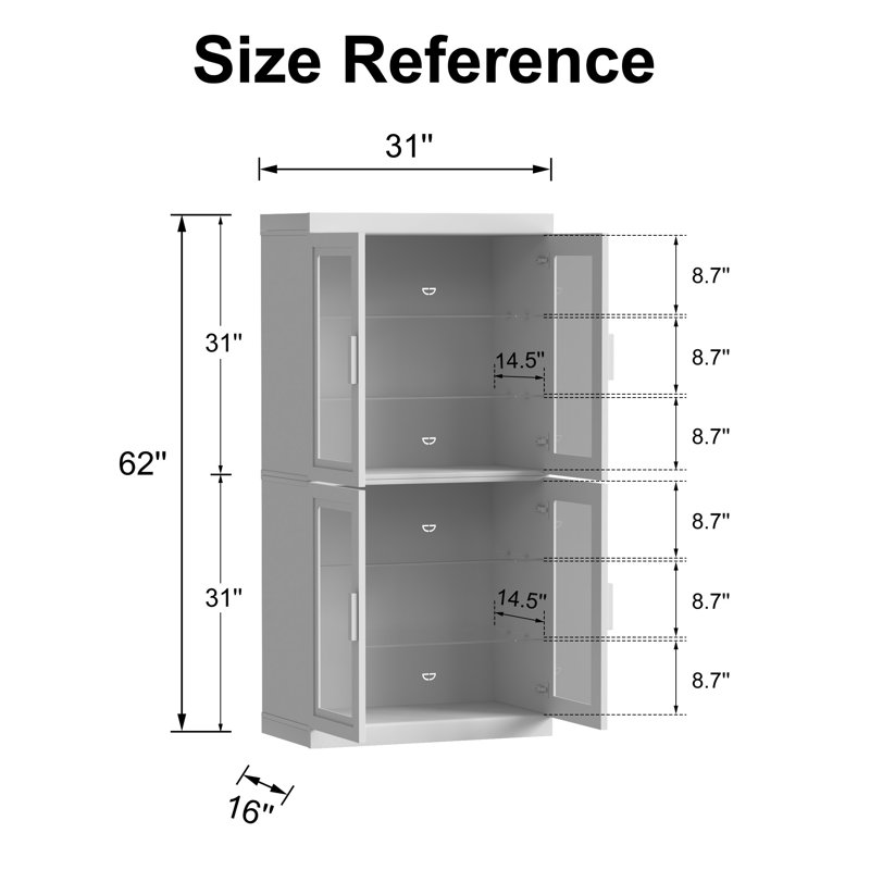 62" Wood China Cabinet Display Cabinet with Glass Doors, Black