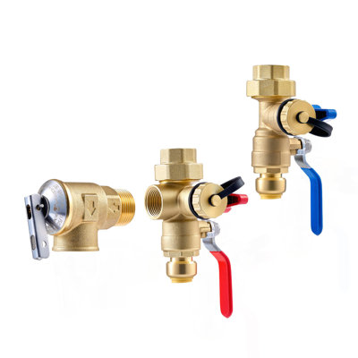 Ensemble de chauffe-eau, ensemble de valve de service de chauffe-eau sans réservoir de 3/4 pouce avec 2PCS 3/4 "NPT à 3/4" PTC, valve de décompression, s'adapte à la plupart des chauffe-eau sans réservoir, laiton sans plomb