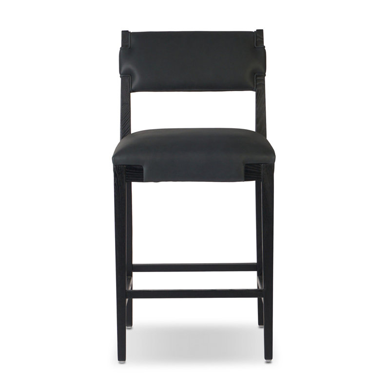 Tabouret Bilbrey, Noir, Cuir véritable noir, Tabouret de comptoir (siège d'une hauteur de 27,7