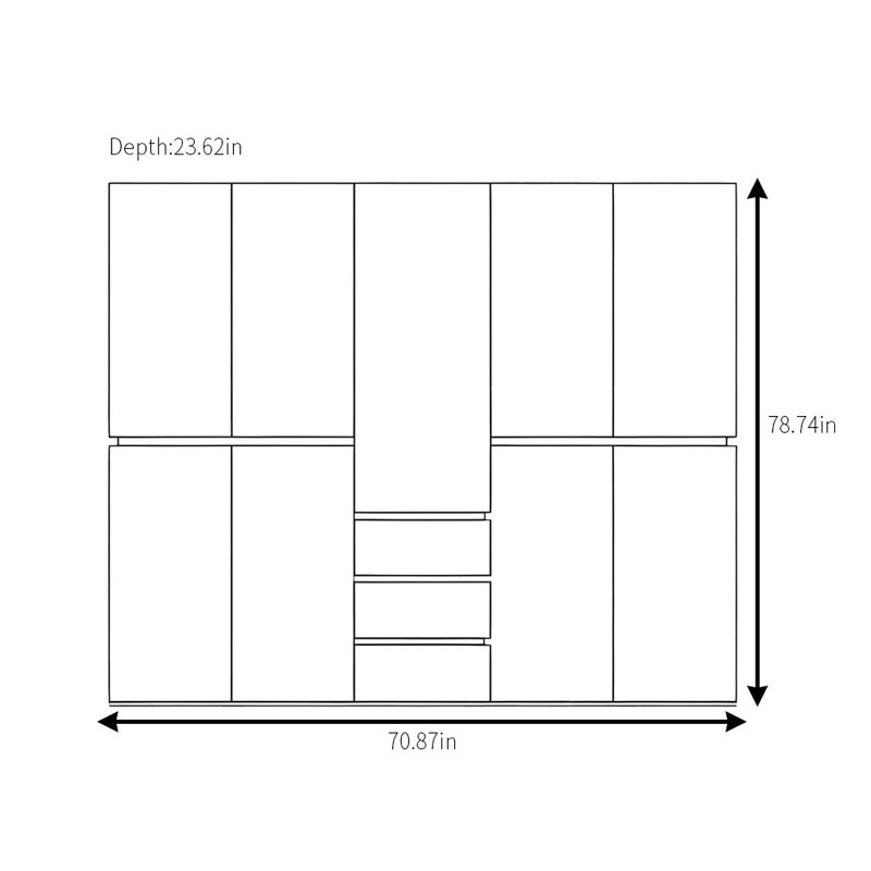 Garde-robe moderne et segmentée, H 78,74 po x l 70,87 po x P 23,62 po