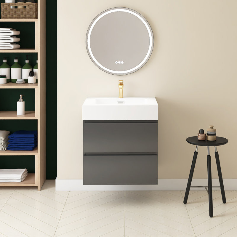 Ensemble de meuble-lavabo simple 24 po avec plateau Rollene, Gris, Blanc