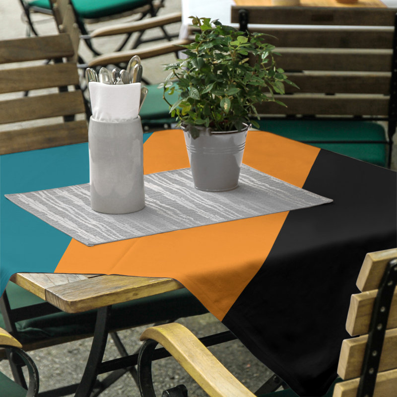 San Jose Tablecloth, Deep Pacific Teal/Burnt Orange/Black