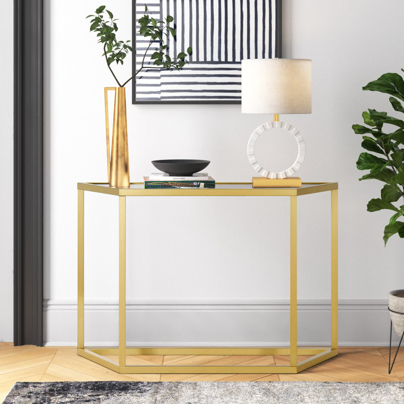 Levi Glass Top Console Table, Gold, 29" H x 44" W x 12" D