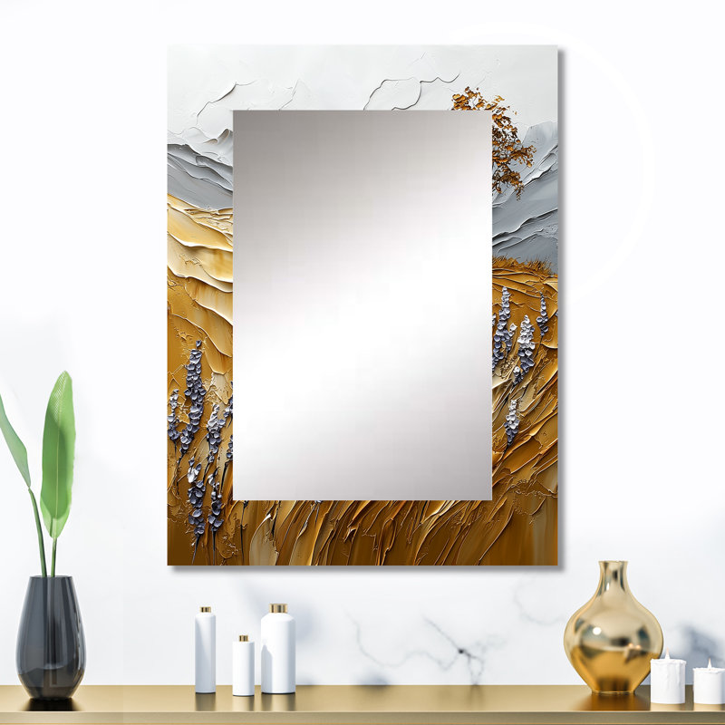 «Gold Scottish Highlands Farm Landscape», miroir mural décoratif, art traditionnel imprimé en métal, 32 po x 24 po