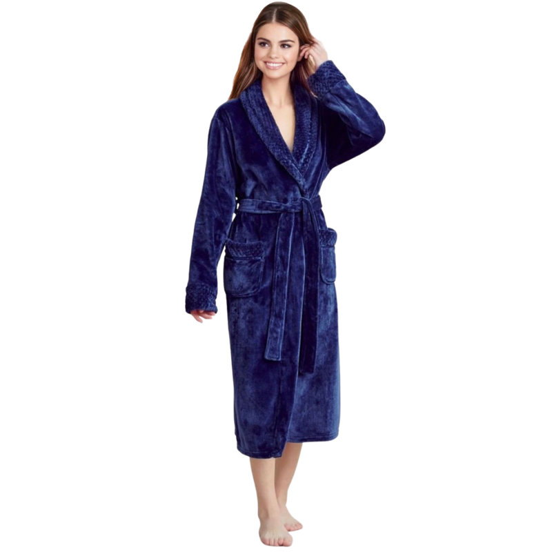 Peignoir en molleton avec poches Vasco, Taille unique, Bleu marine