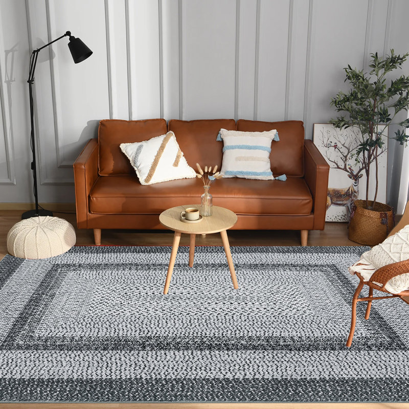 Tapis moderne imprimé, tapis lavable pour le salon et la chambre à coucher, Gris, Rectangle 5 pi x 7 pi