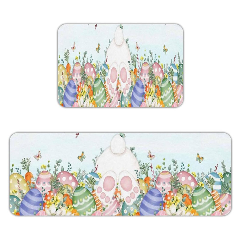 Jolis tapis de sol en œuf de Pâques, tapis de flanelle antidérapant 2 pièces pour la cuisine et la chambre de bébé