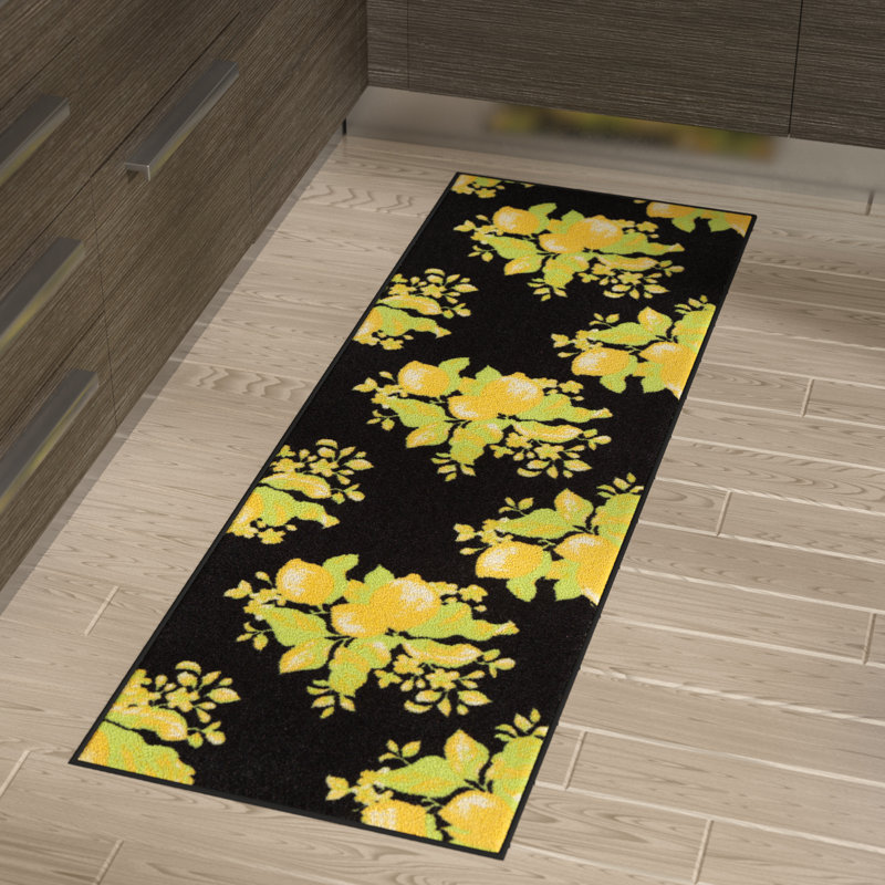 Glamour Non Slip Rubberback Kitchen Runner Rug, Black