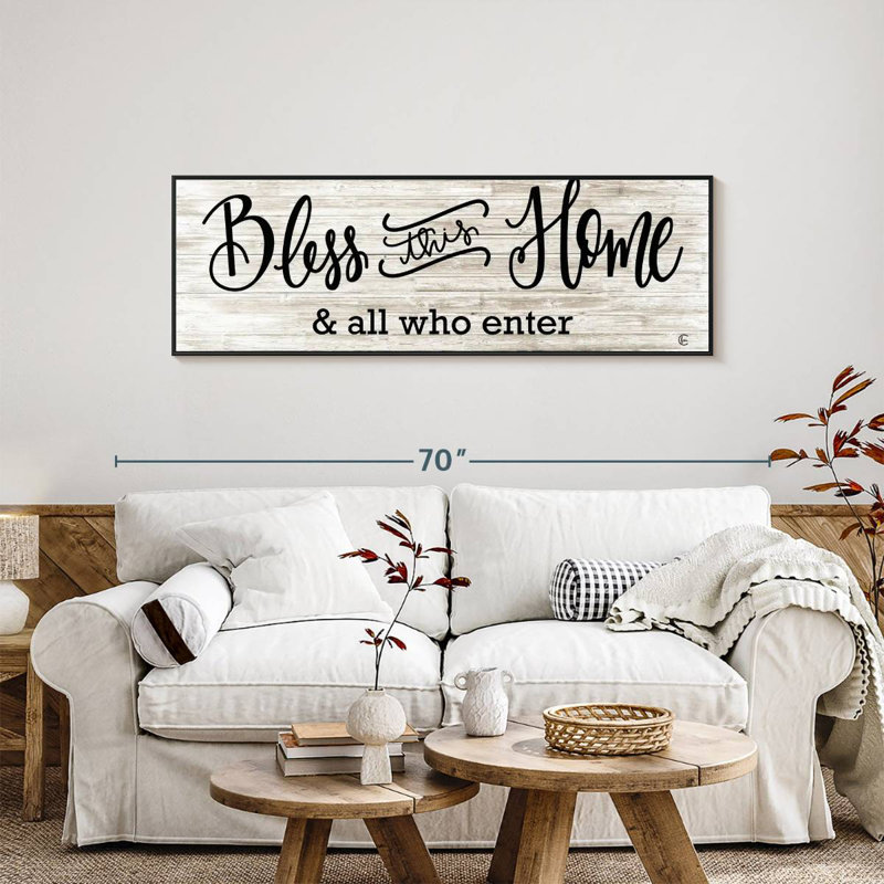 Plaque murale «Bless This Home», 57 po x 19 po, Cadre flottant noir