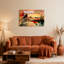 Tableau sur toile tendue représentant un paysage désertique avec des oiseaux, des cactus et un coucher de soleil, idéal pour décorer un salon ou une chambre.-765242865