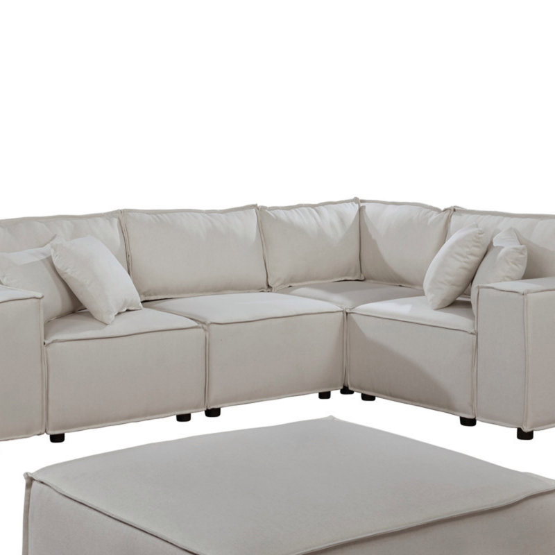 Canapé modulaire 99 po avec repose-pieds en lin beige (canapé modulaire)