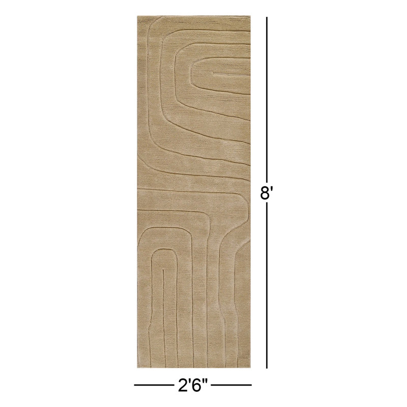 Tapis neutre en laine touffeté à la main Aelin, Tapis de couloir 2 pi 6 po x 8 pi
