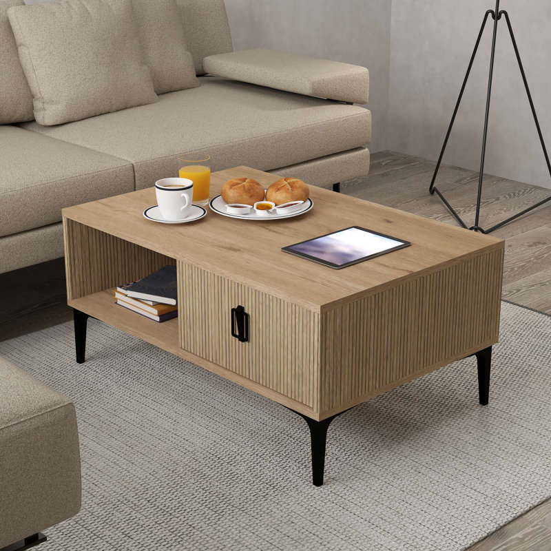 Table basse moderne, chêne saphir, 35,4 x 16,3 x 23,4 pouces | 100% panneau de particules enduit de mélamine, 0,7 po d'épaisseur | Pieds en plastique robustes, hauteur de 7,1 pouces | Design scandinave, parfait pour les salons et les espaces modernes
