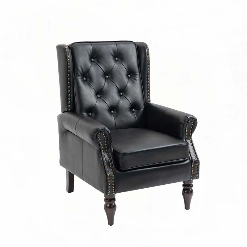 Wood Frame Armchair With Tufted Back, Black