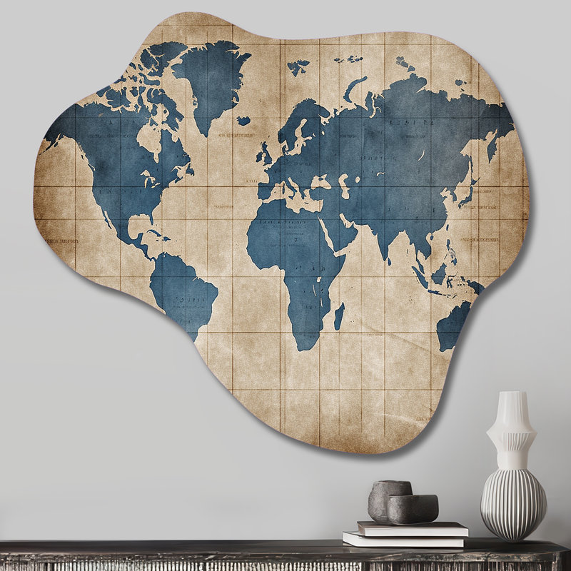 Ancient Map of The World II - Asymmetrical World Map Metal Wall Decor, Cloud Metal Wall Sculpture Print, 25" H x 28" W x 1" D