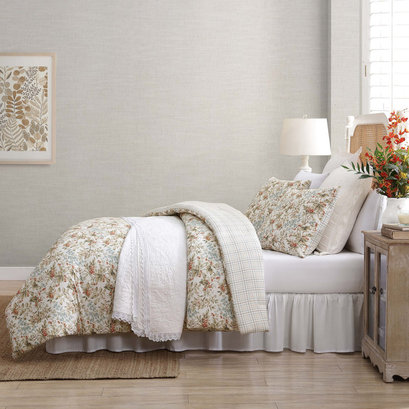 Full Red Cotton Reversible Floral Bedspread Set